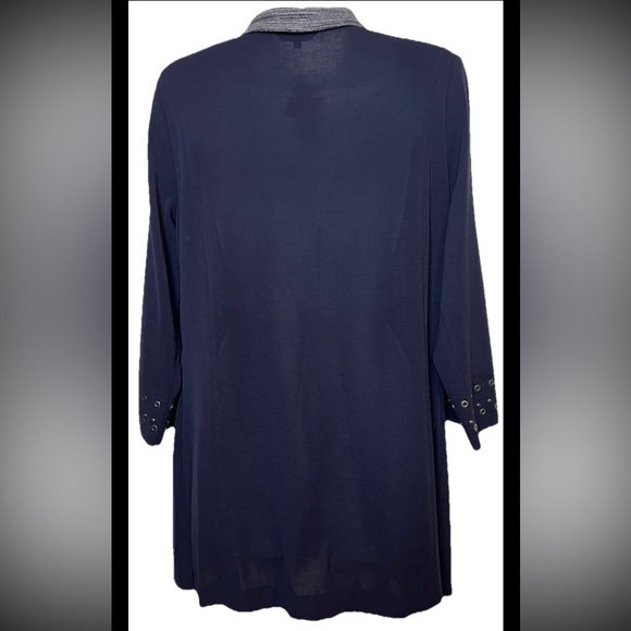 MISOOK Coat Long Full Zip Navy Blue Gray Collar Grommet Cardigan Sweater XL - Picture 4 of 9